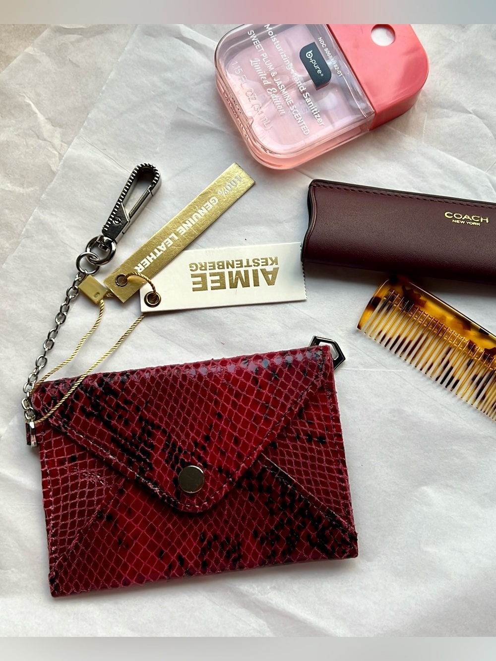 AIMEE KESTENBERG Ruby Burgundy Leather Snakeskin Pattern Snapshot Closure Wallet